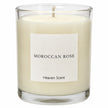 Heaven Scent Moroccan Rose Medium Candle, close-up of the fragrance label and clear glass