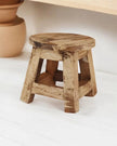 Rustic Patna wooden mini stool from My Amigos Imports, ideal for kitchen and dining spaces, featuring a natural farmhouse design.