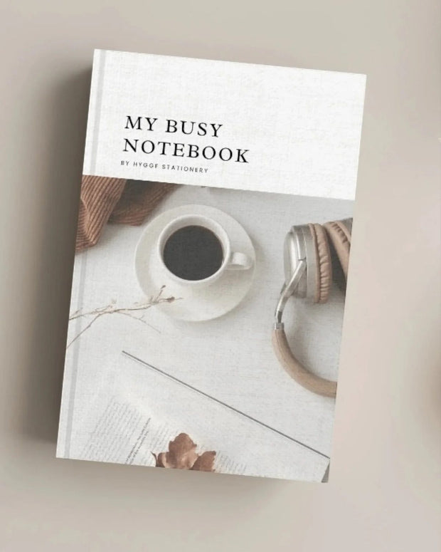 My Busy Notebook by My Hygge Shop, a lined hardcover journal for daily planning and note-taking.