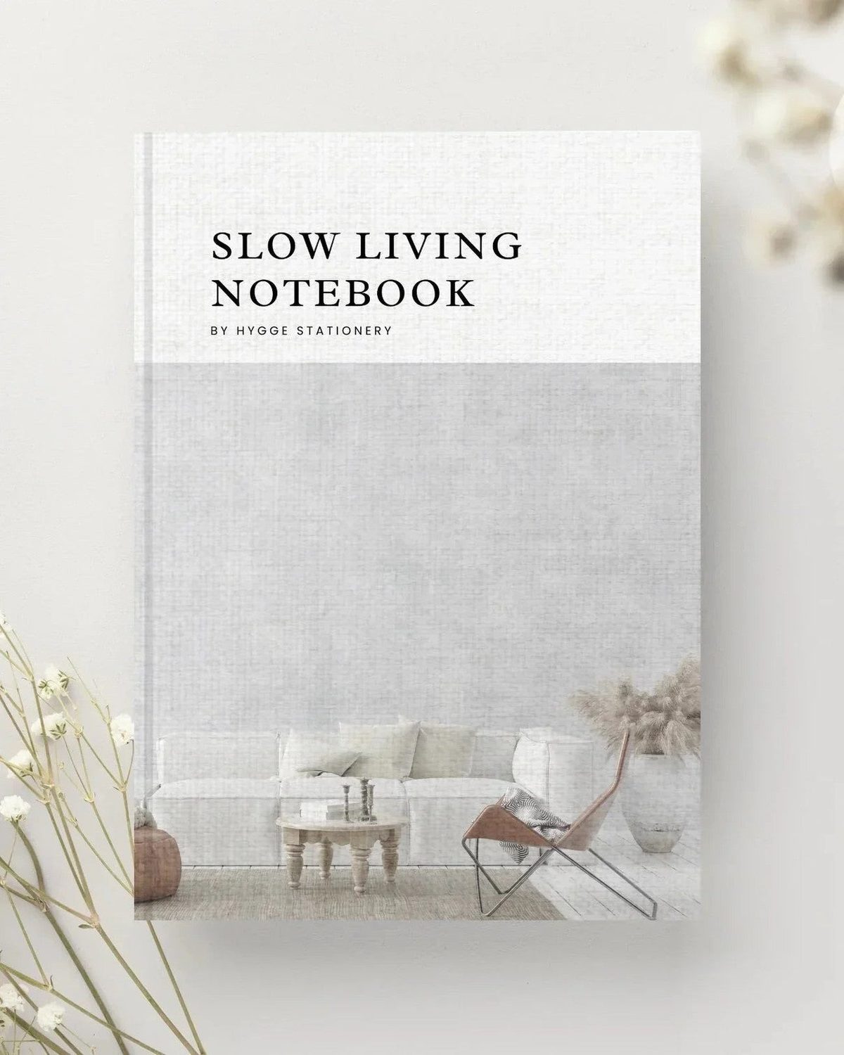 My Hygge Shop slow living notebook, gift journal with minimalist design and soft cover for daily reflection and relaxation.