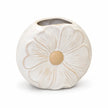 White ceramic vase with a delicate flower design, perfect for home decor and floral arrangements by Satchville.