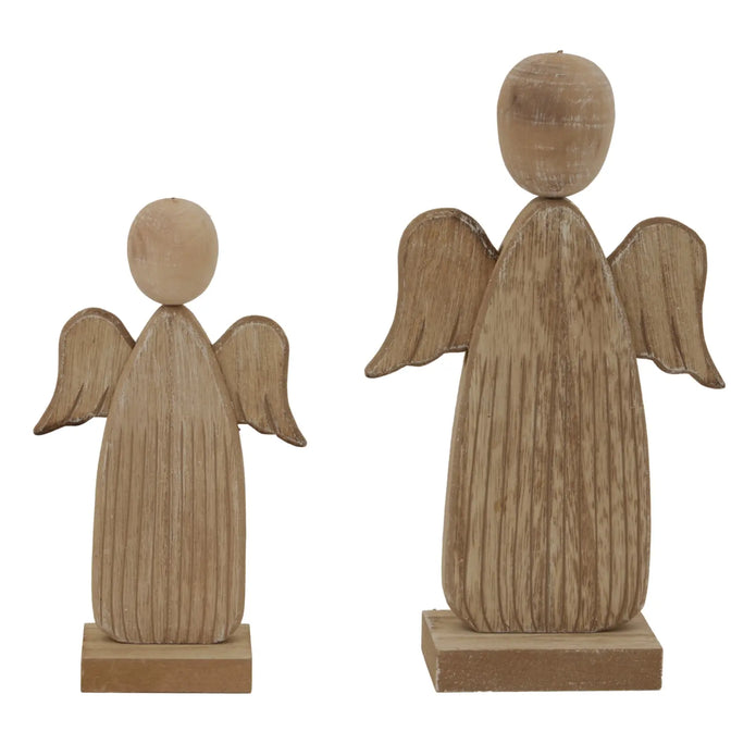 Natural rustic wooden angel in two sizes on white