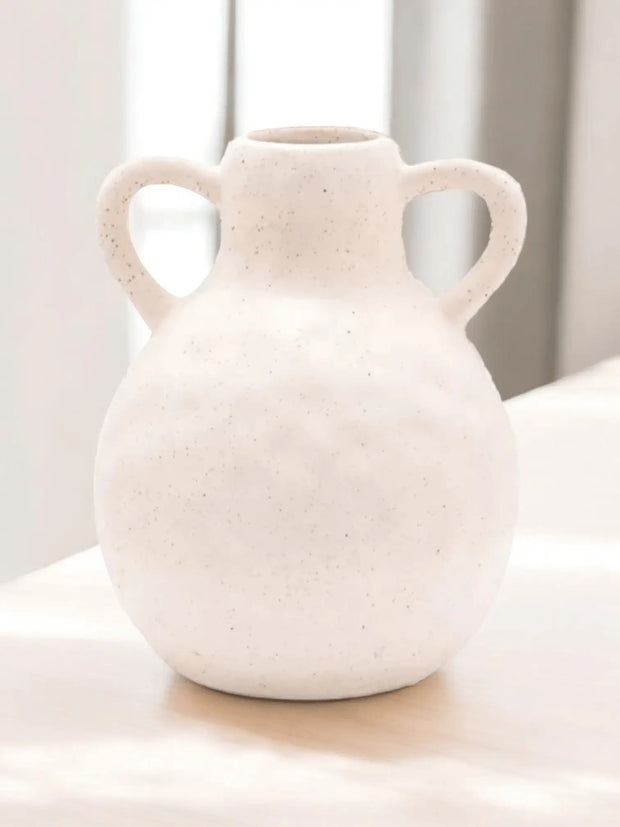 Natural Speckled Cream Ceramic Round Vase With Handles - Home DecorHome Decor - Lulu Loves Home