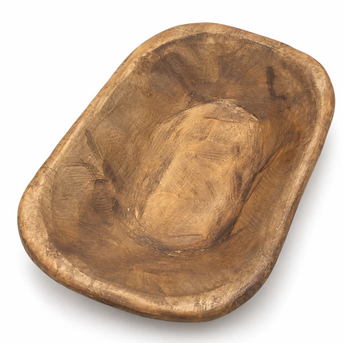 Natural walnut mini dough bowl with a warm brown rim and lighter carved centre, shown empty against white.