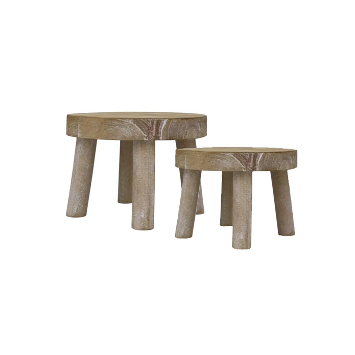 Natural wooden round rustic display riser by Gisela Graham, small or large, ideal for home decor, showcasing a textured wooden surface.