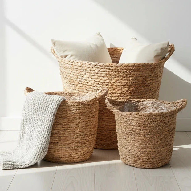 Natural woven basket with handles by Gisela Graham, ideal for home decor storage and organization.