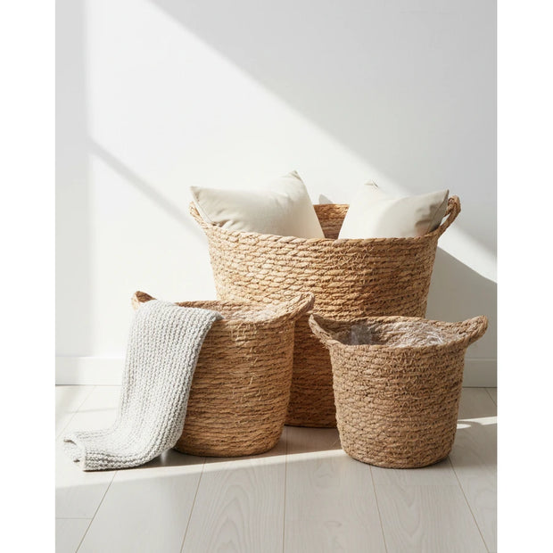 Natural woven basket with handles by Gisela Graham, ideal for home decor storage and organization.