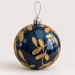 Navy blue and gold Christmas bauble by Starlight Express with shiny finish and festive design, ideal for holiday decorations.