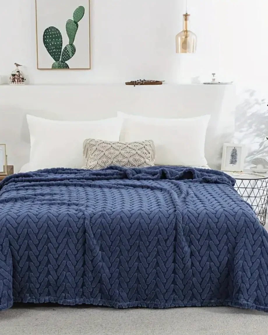 Navy Blue Fleece Platted Printed Throw Blanket - Soft FurnishingsSoft Furnishings - Lulu Loves Home