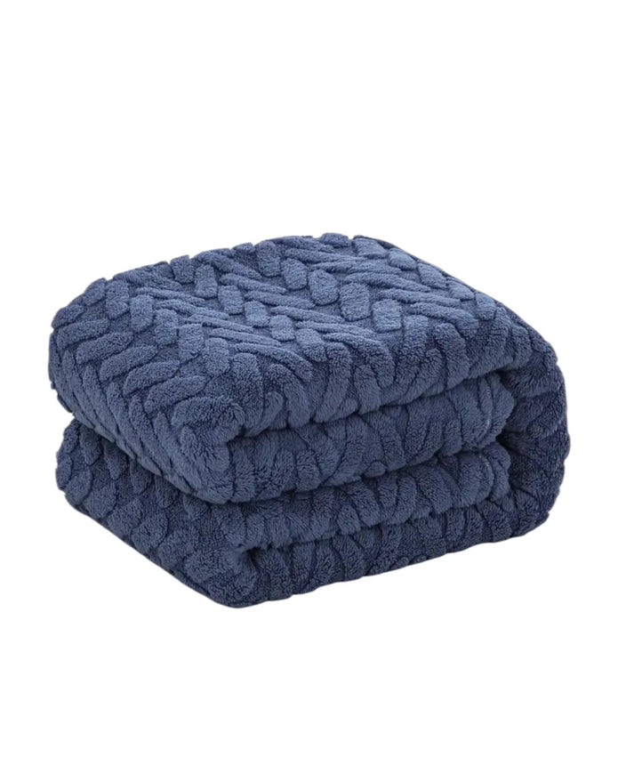Navy Blue Fleece Platted Printed Throw Blanket - Soft FurnishingsSoft Furnishings - Lulu Loves Home