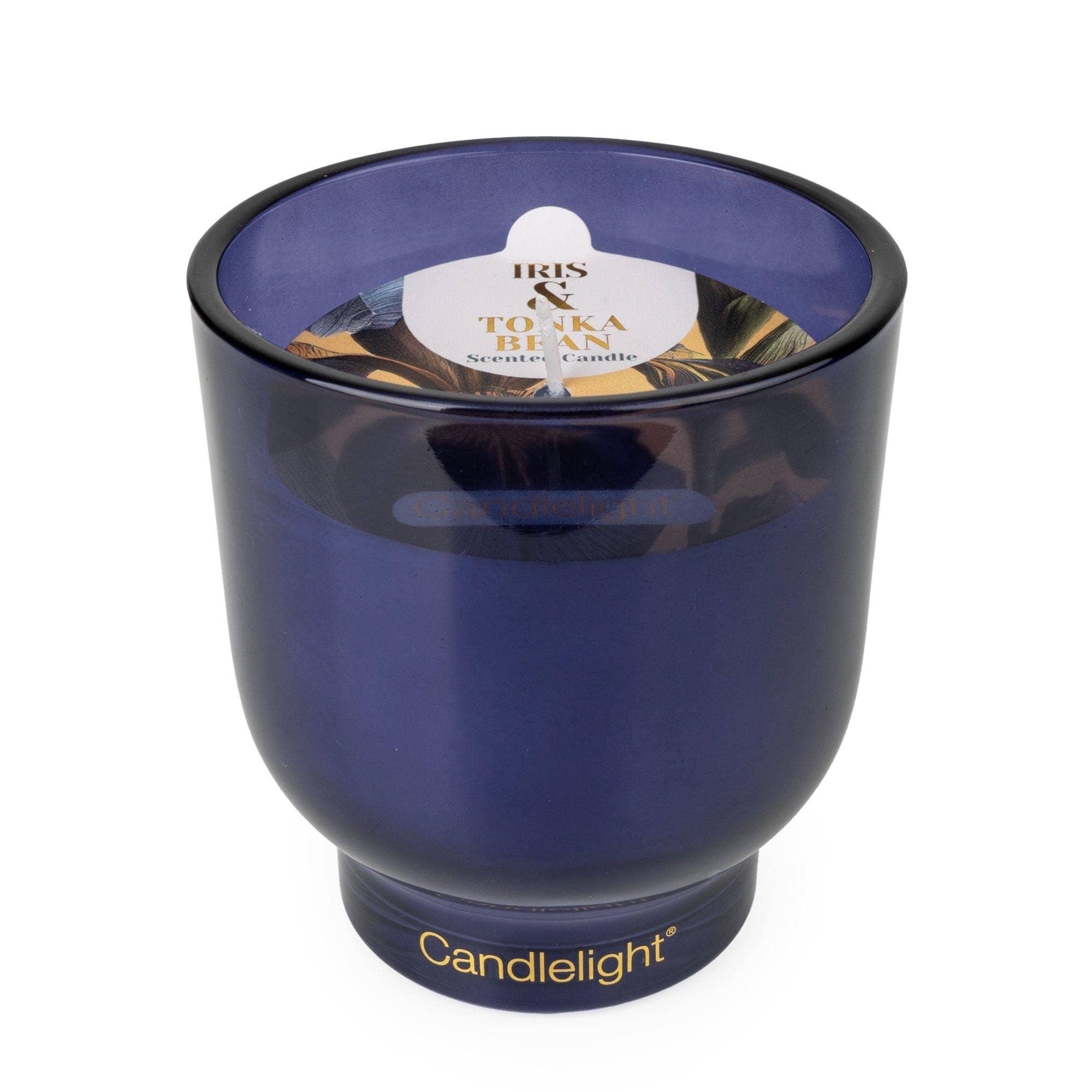 Navy Blue Medium Ridged Footed Glass Candle - Iris & Tonka Bean - CandlesCandles - Lulu Loves Home