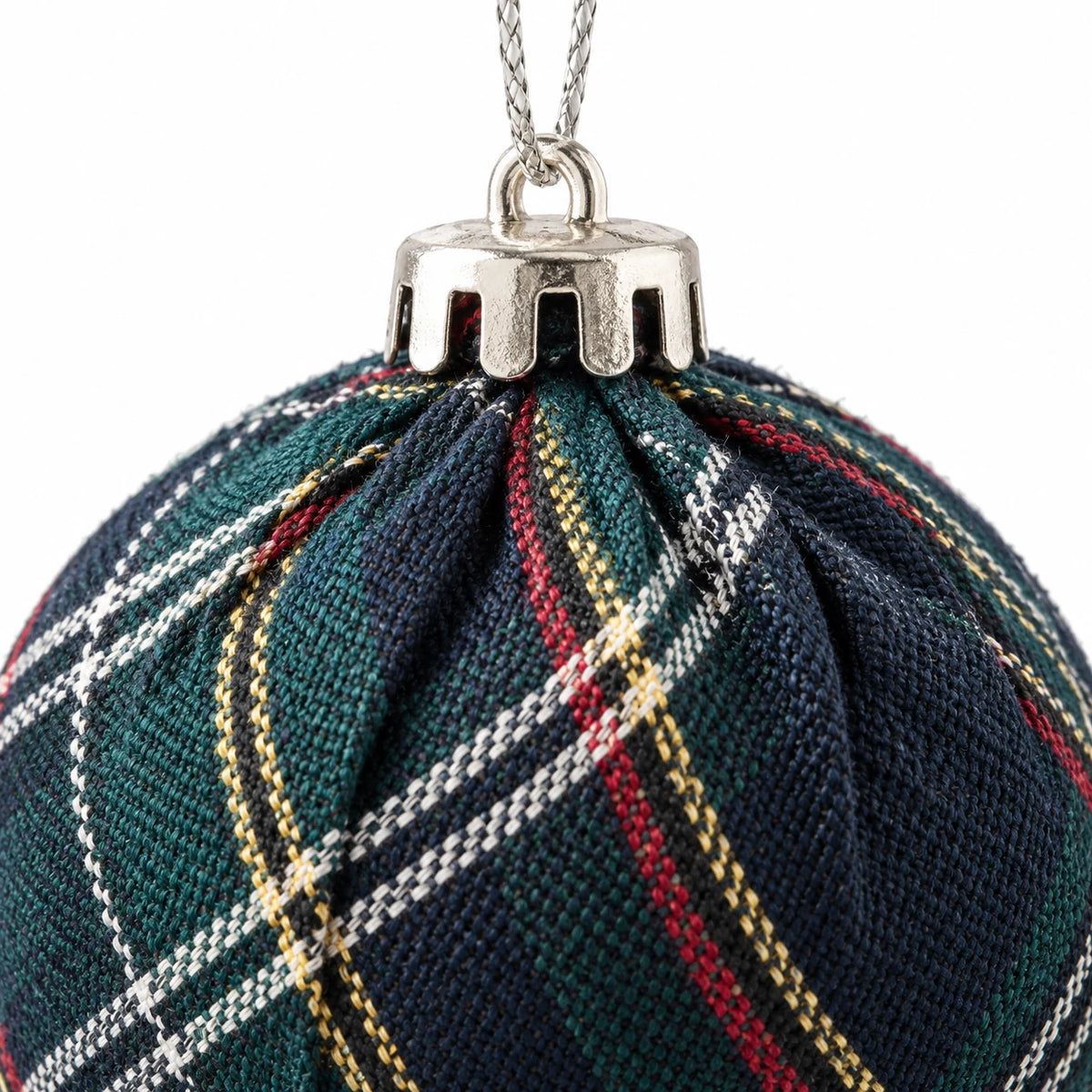 Navy blue tartan Christmas bauble by Starlight Express with a shiny finish and festive tartan pattern for holiday decoration.