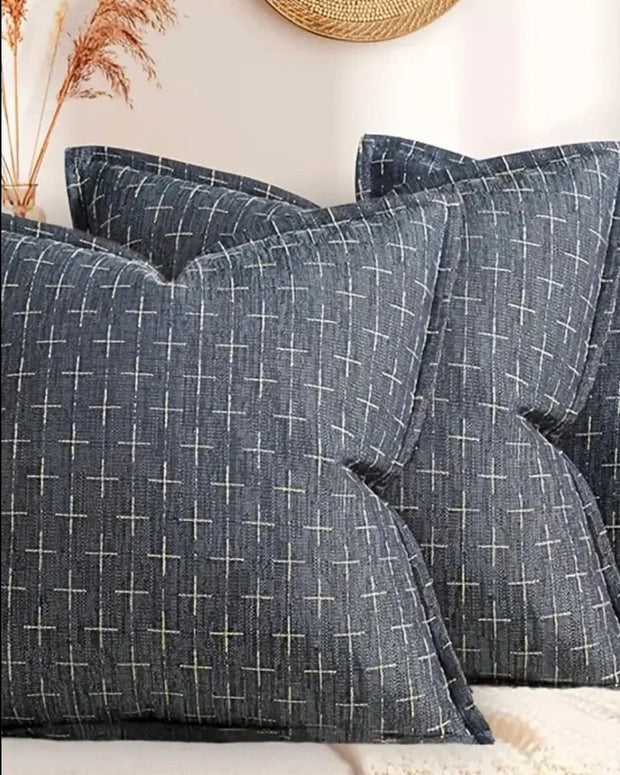 Navy Blue Woven Cross Design Cushion Cover - Soft FurnishingsSoft Furnishings - Lulu Loves Home