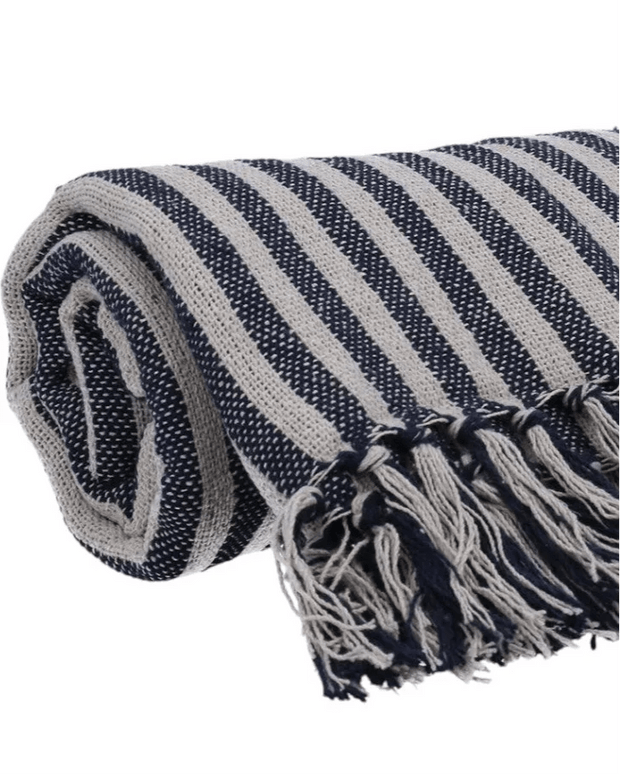 Navy Blue Woven Stripe Cotton Throw - Soft FurnishingsSoft Furnishings - Lulu Loves Home