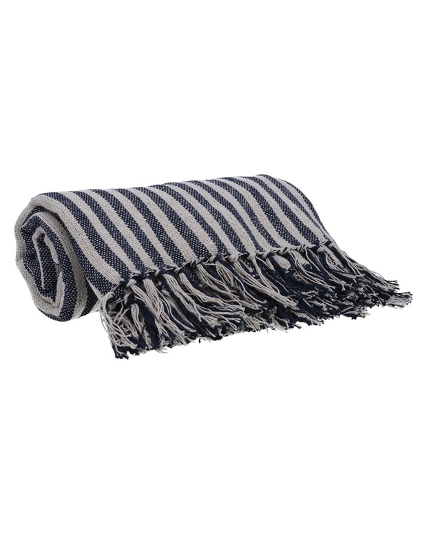 Navy Blue Woven Stripe Cotton Throw - Soft FurnishingsSoft Furnishings - Lulu Loves Home
