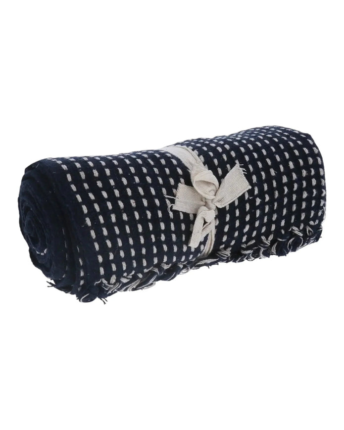Navy Woven Cotton Stab Stitch Throw - Soft FurnishingsSoft Furnishings - Lulu Loves Home