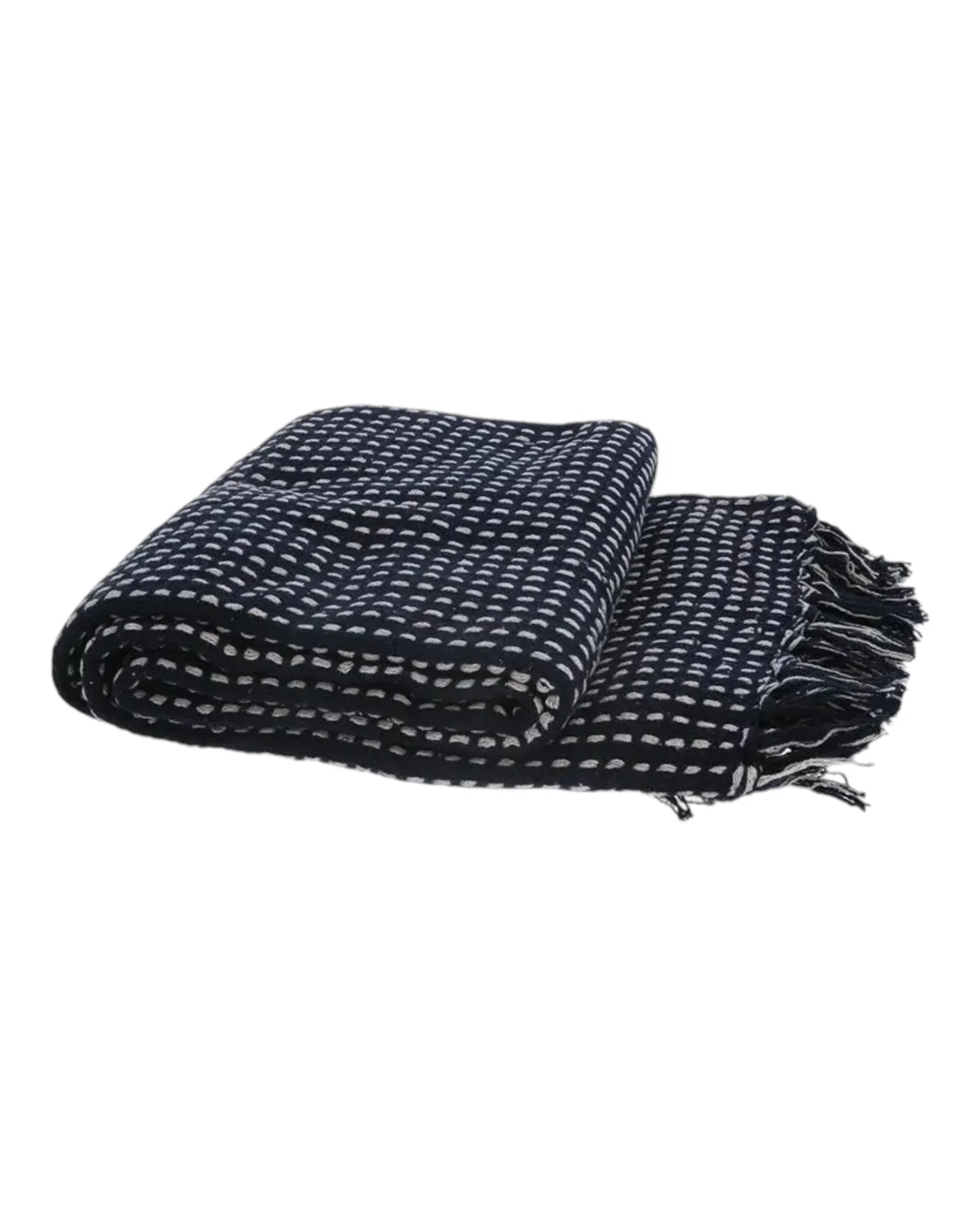 Navy Woven Cotton Stab Stitch Throw - Soft FurnishingsSoft Furnishings - Lulu Loves Home