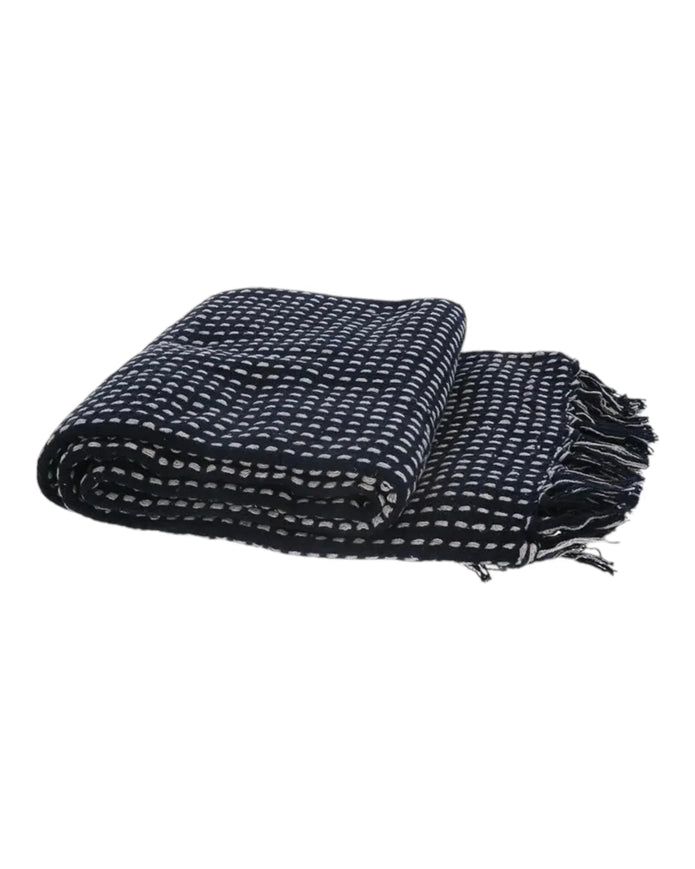 Navy Woven Cotton Stab Stitch Throw - Soft FurnishingsSoft Furnishings - Lulu Loves Home