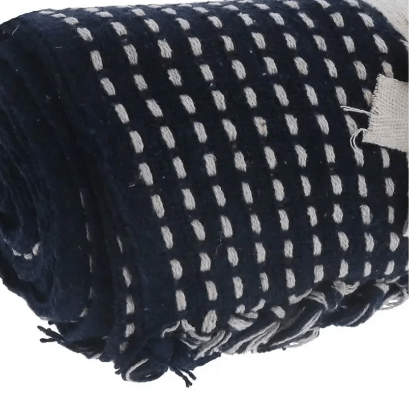 Navy Woven Cotton Stab Stitch Throw - Soft FurnishingsSoft Furnishings - Lulu Loves Home