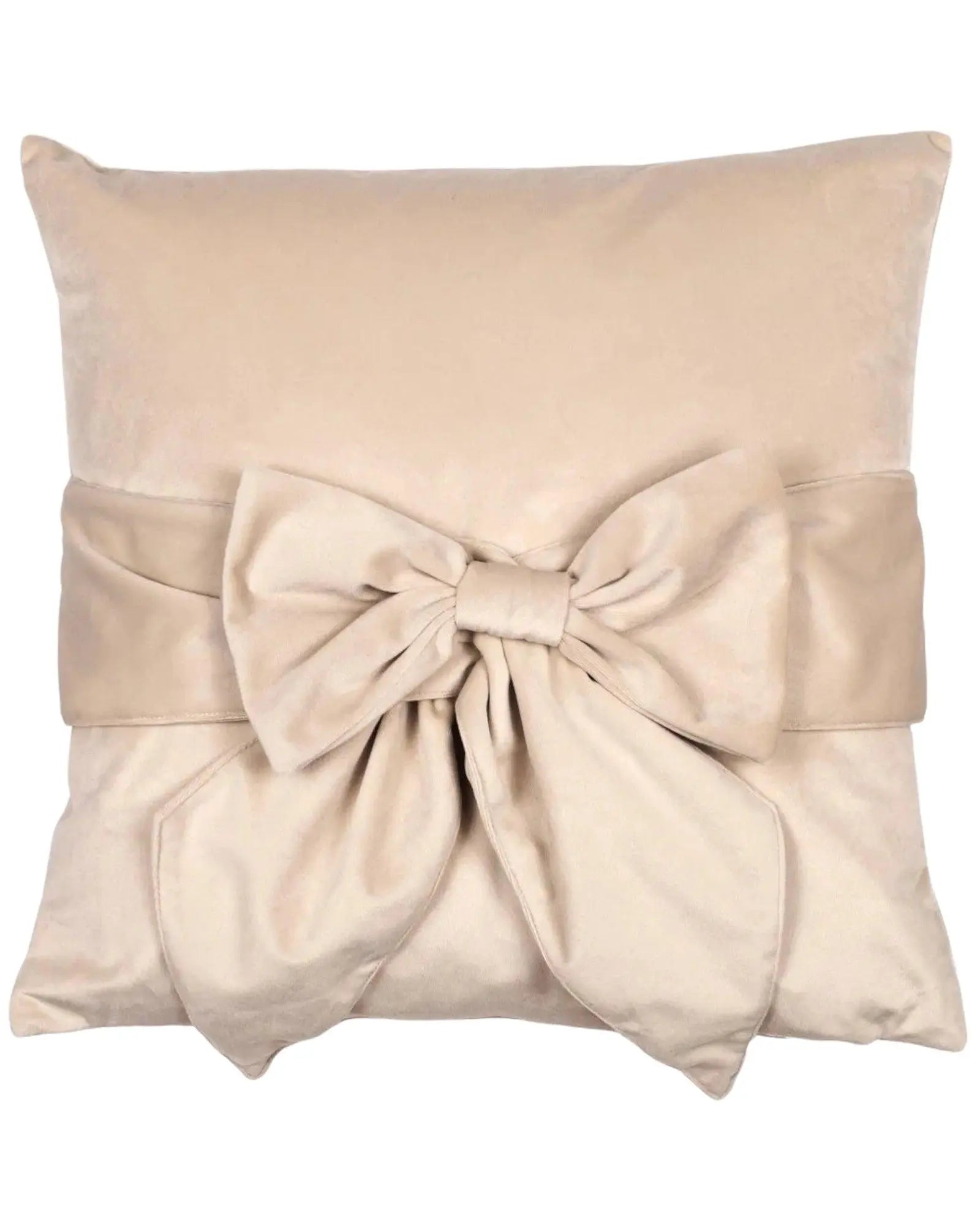 Neutral Cream Velvet Cushion Cover With Bow - Soft FurnishingsSoft Furnishings - Lulu Loves Home