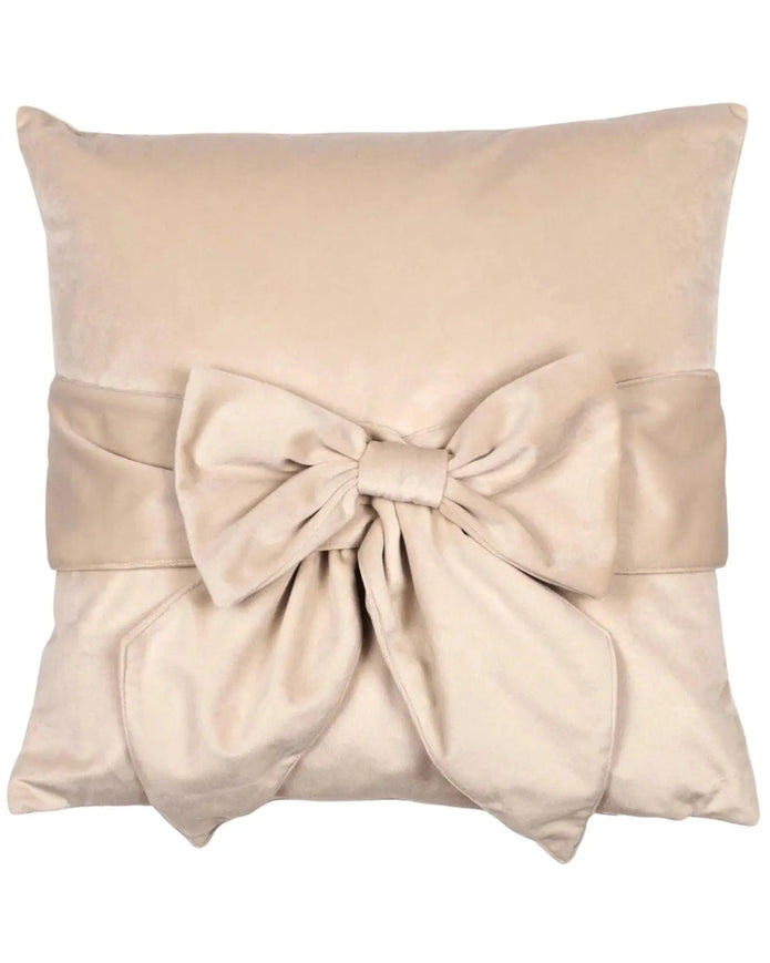Neutral Cream Velvet Cushion Cover With Bow - Soft FurnishingsSoft Furnishings - Lulu Loves Home