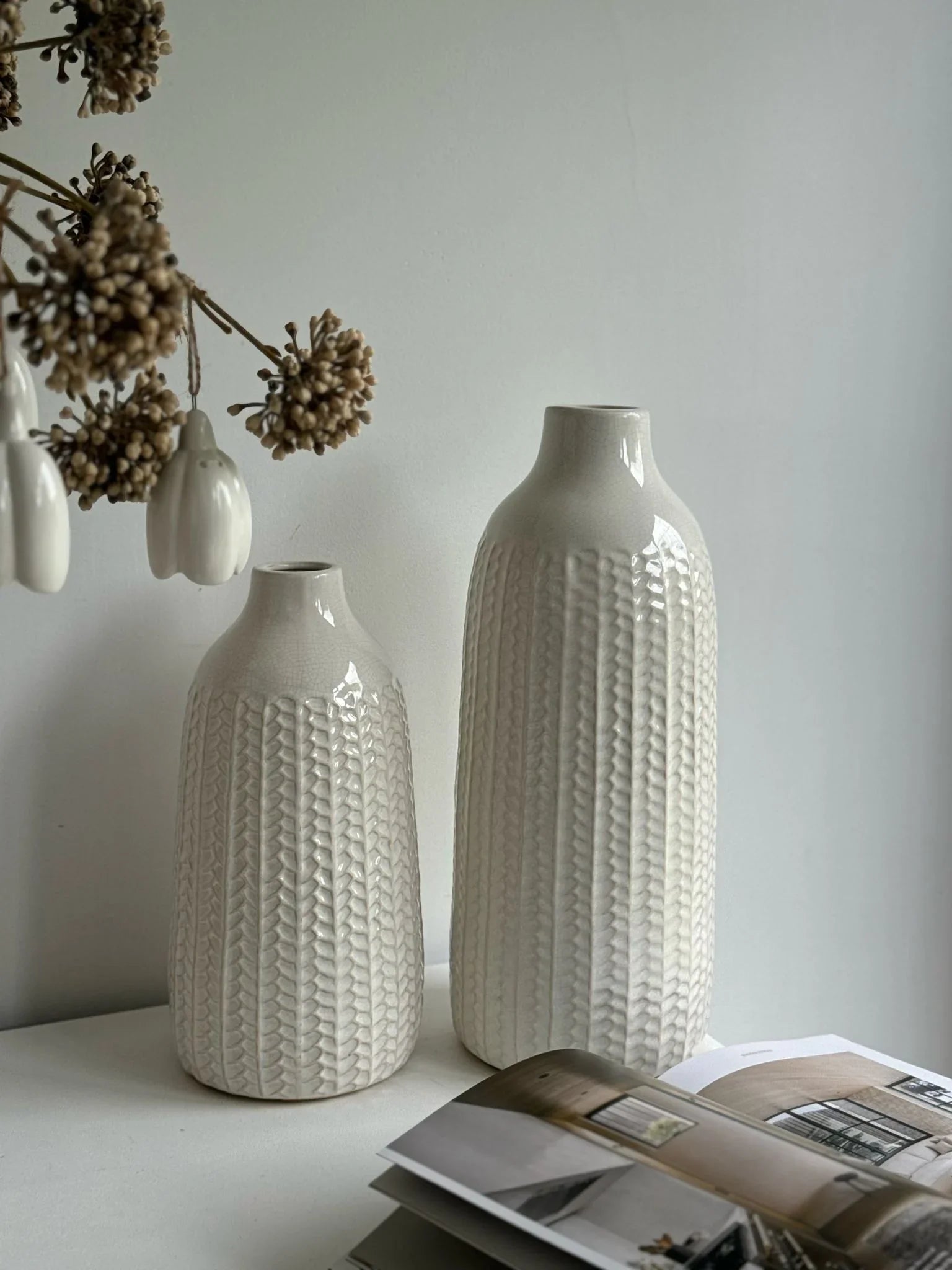 Neutral Leaf Print Ceramic Vase - Home DecorHome Decor - Lulu Loves Home