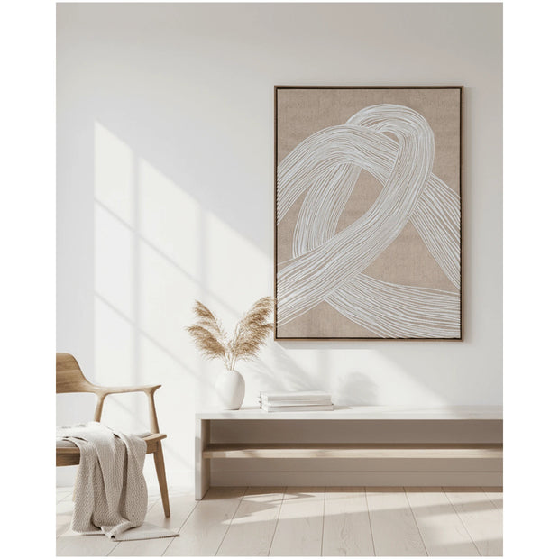 Neutral Lunora Line framed canvas print wall art by Hill Interiors, featuring abstract beige and gray tones for modern decor.