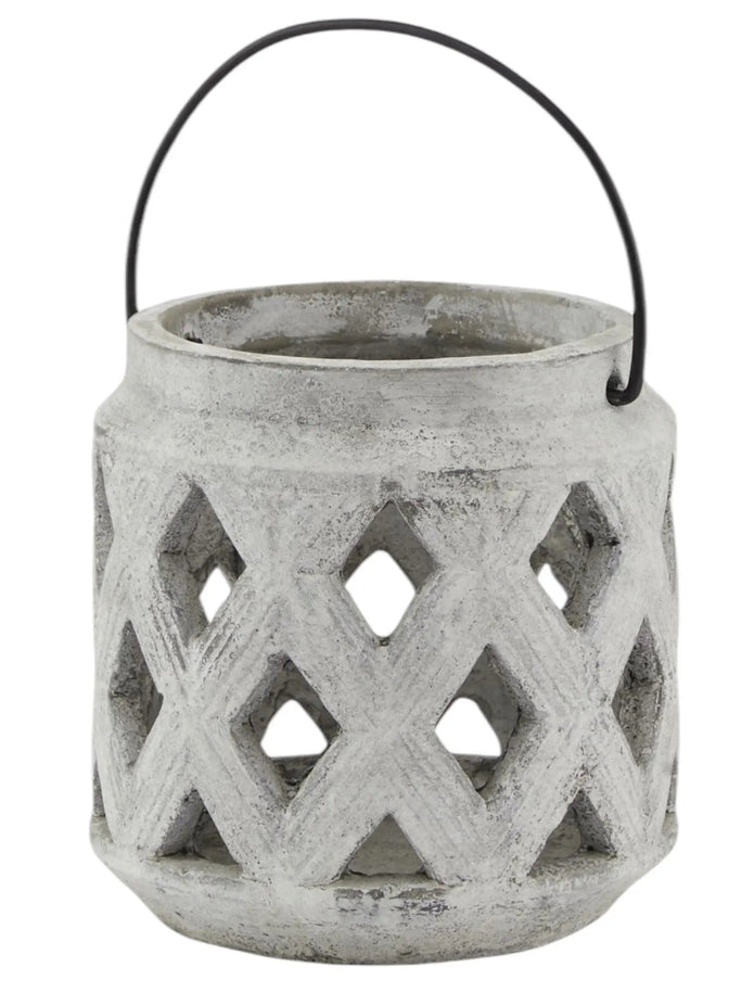 Neutral Stone Lattice Hurricane Lantern - Home DecorHome Decor - Lulu Loves Home