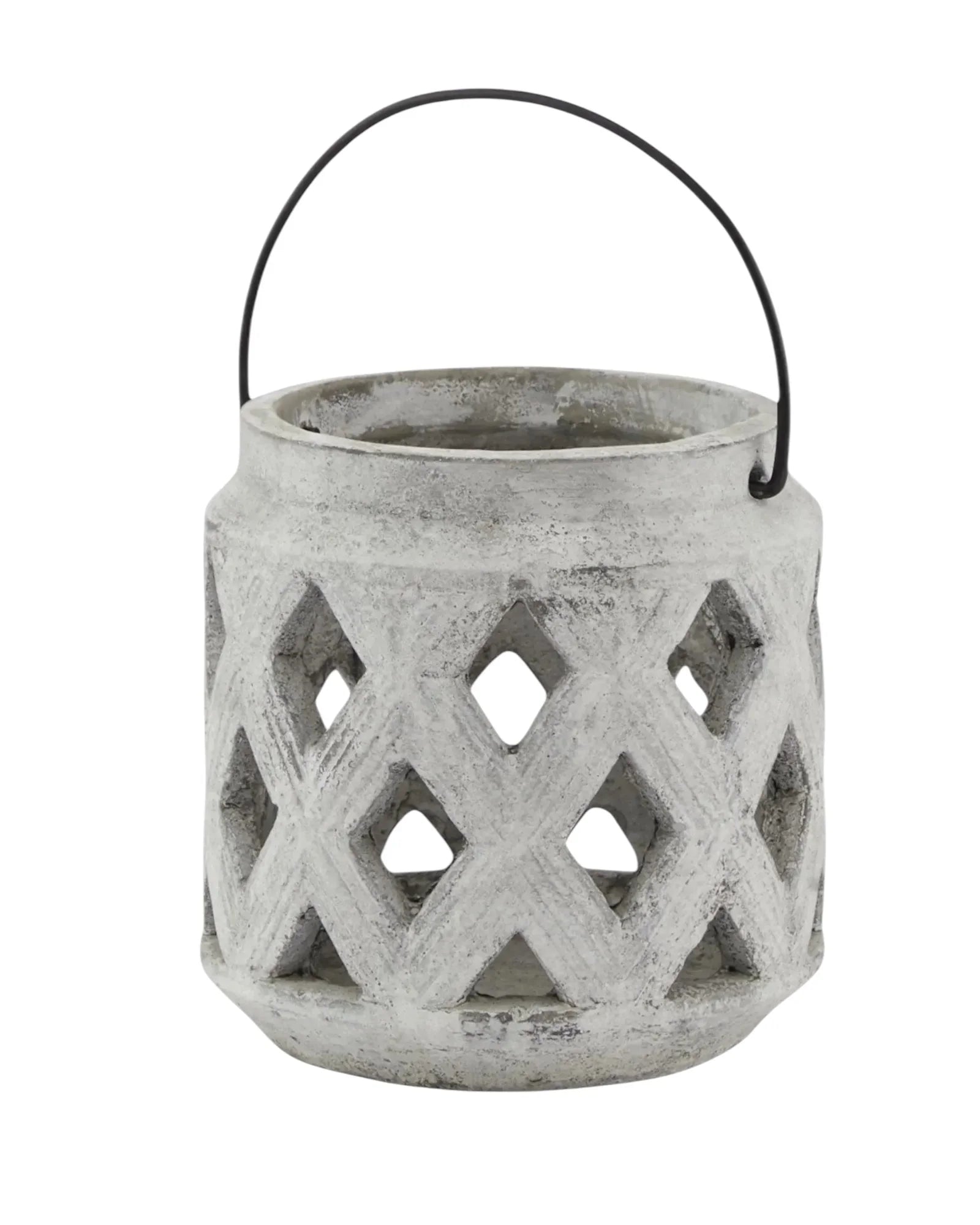 Neutral Stone Lattice Hurricane Lantern - Home DecorHome Decor - Lulu Loves Home