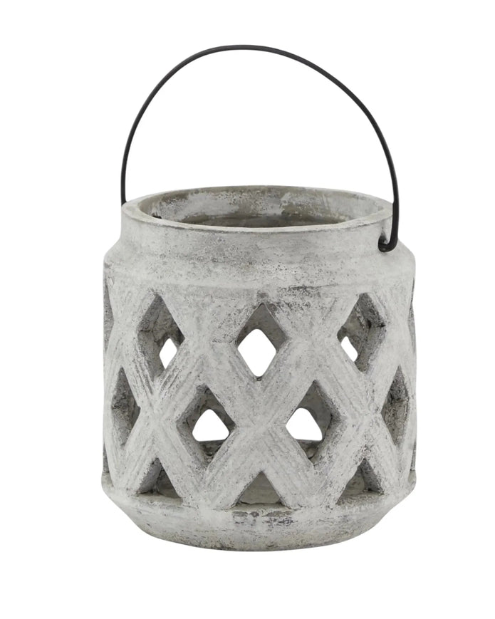 Neutral Stone Lattice Hurricane Lantern - Home DecorHome Decor - Lulu Loves Home
