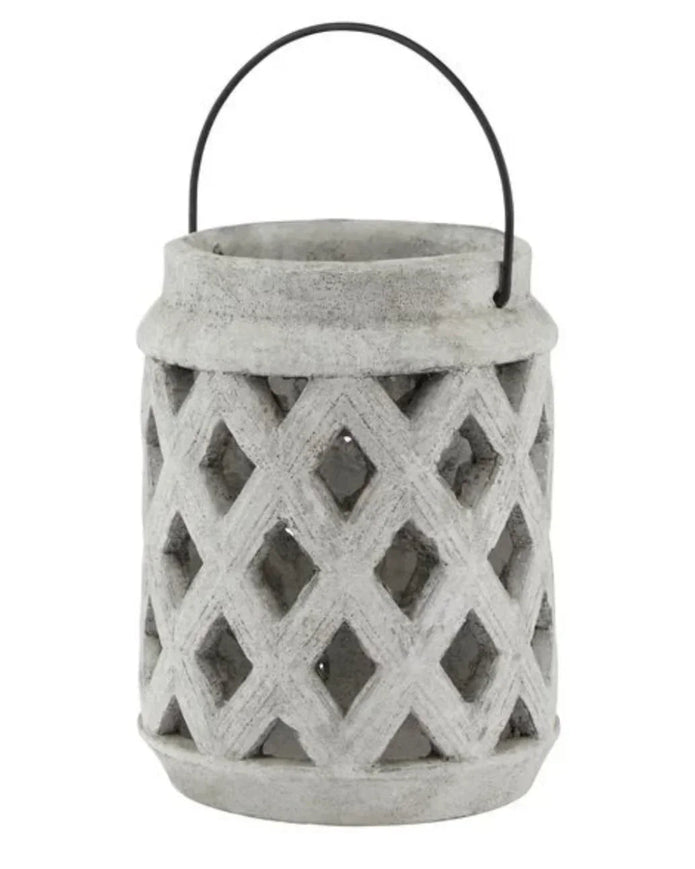 Neutral Stone Lattice Hurricane Lantern - Home DecorHome Decor - Lulu Loves Home