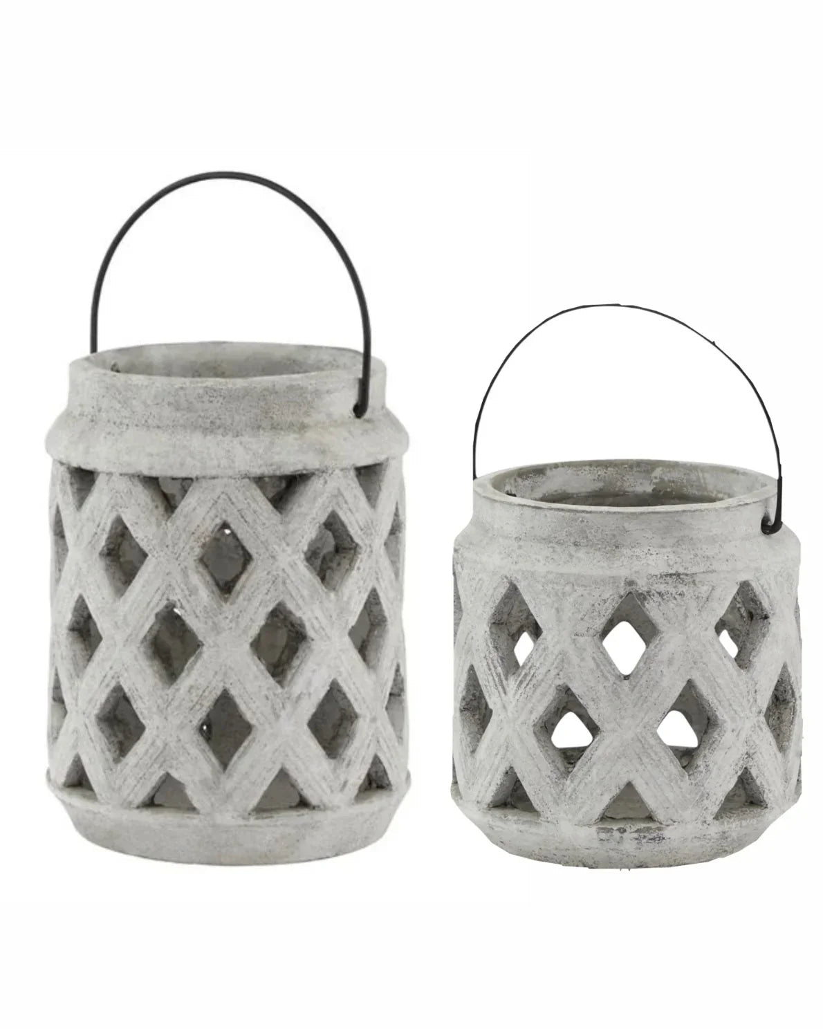 Neutral Stone Lattice Hurricane Lantern - Home DecorHome Decor - Lulu Loves Home