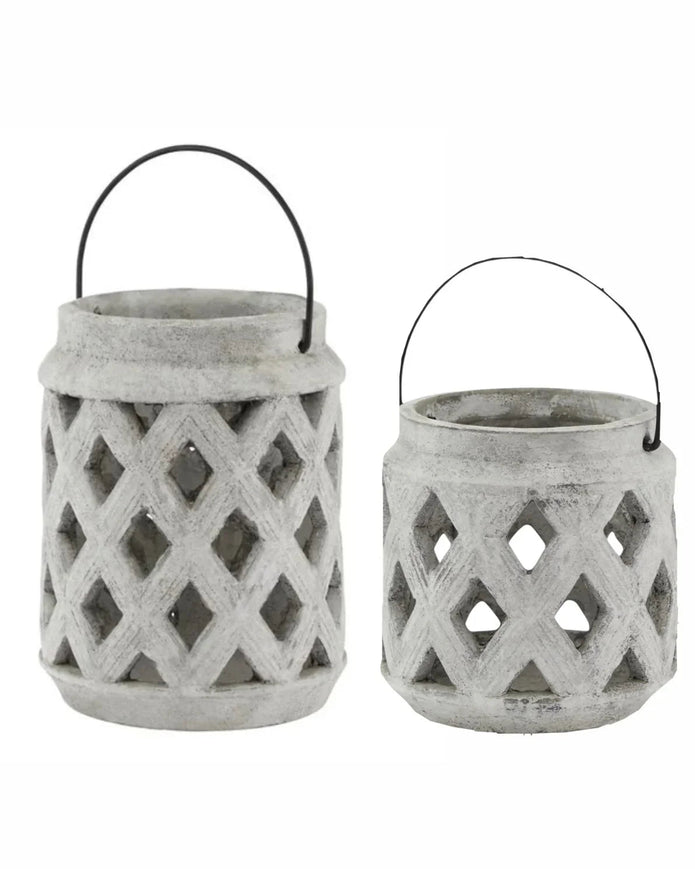 Neutral Stone Lattice Hurricane Lantern - Home DecorHome Decor - Lulu Loves Home