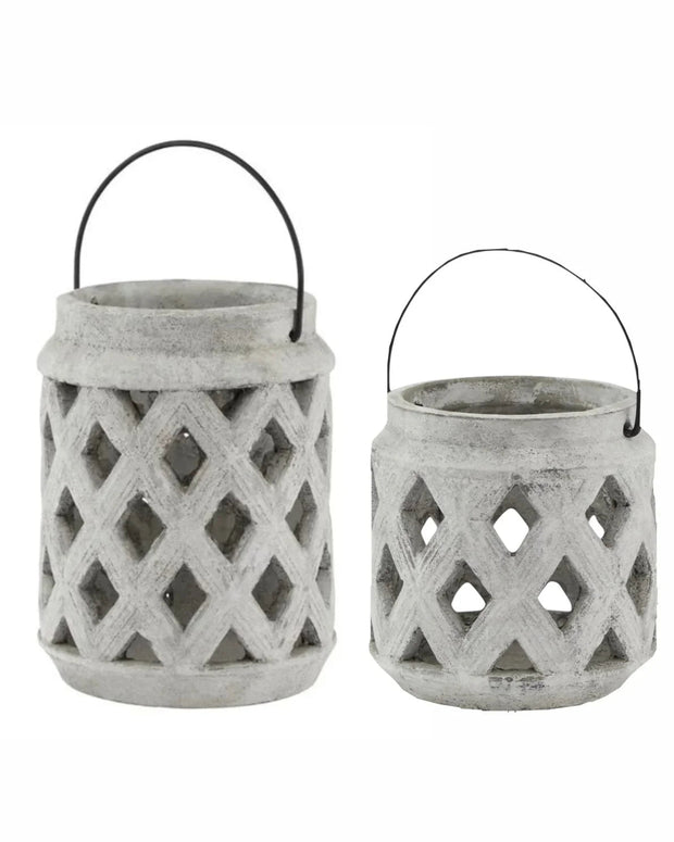 Neutral Stone Lattice Hurricane Lantern - Home DecorHome Decor - Lulu Loves Home
