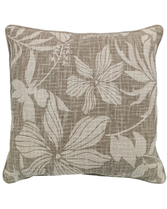 Neutral Taupe Floral Print On Loose Weave Cushion Cover - Soft FurnishingsSoft Furnishings - Lulu Loves Home