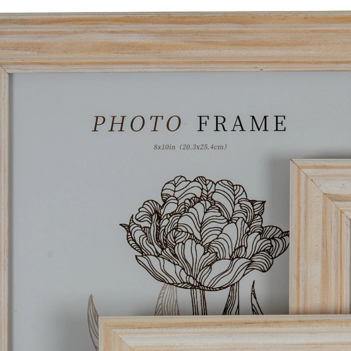 Close-up supplier photograph of Isla picture frame pale wood grain and mitred stepped corner
