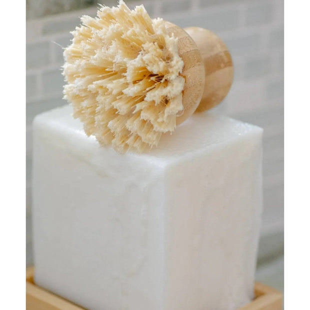 Extra large dish block soap with brush from No Tox Life for kitchen and dining, shown with soap and cleaning brush.