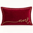 Red and gold Noel applique velvet cushion by Riva Home, featuring festive Christmas lettering and decorative stitching