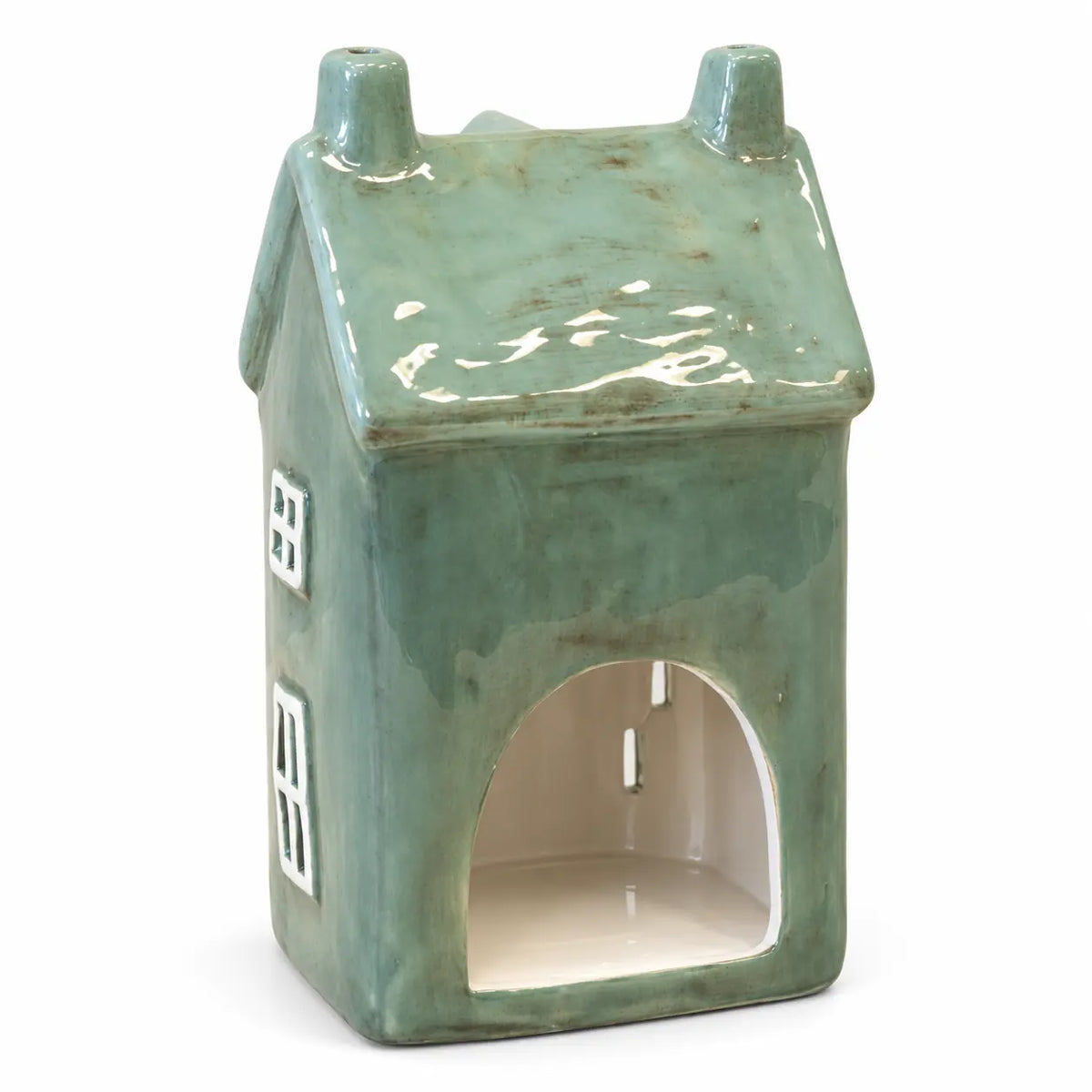 Satchville large Nordic green ceramic tealight holder house for Christmas décor, studio back view