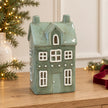 Satchville Nordic Green Ceramic Tealight Holder House Large styled on a console table