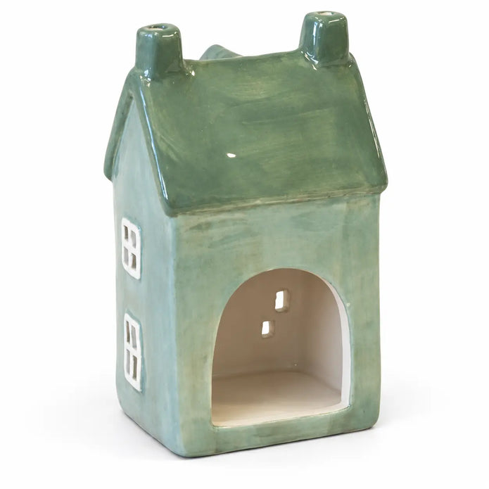 Satchville Nordic Green Ceramic Tealight Holder House, small Christmas decoration back view