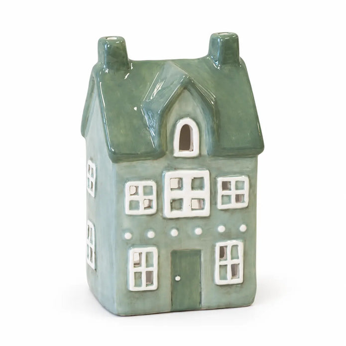 Satchville Nordic Green Ceramic Tealight Holder House, Small Christmas Decoration