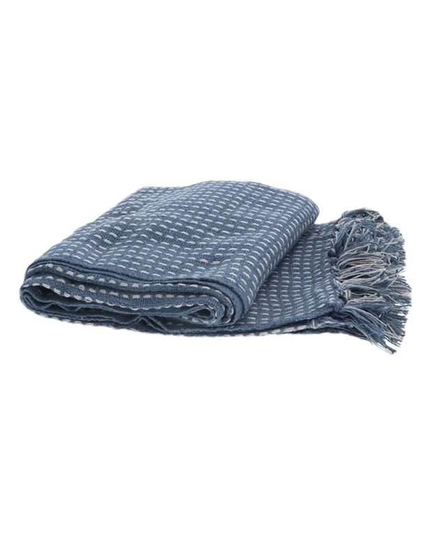 Ocean Blue Woven Stab Stitch Cotton Throw - Soft FurnishingsSoft Furnishings - Lulu Loves Home