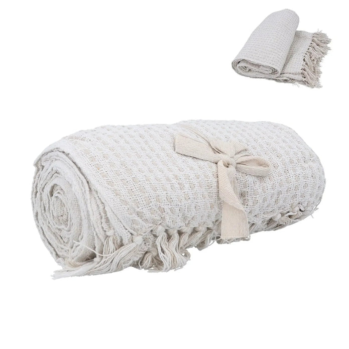 Off White Boucle Cotton Stab Stitch Throw - Soft FurnishingsSoft Furnishings - Lulu Loves Home