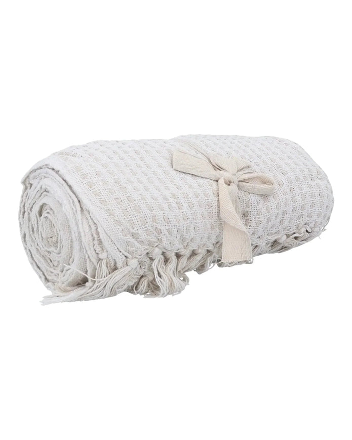 Off White Boucle Cotton Stab Stitch Throw - Soft FurnishingsSoft Furnishings - Lulu Loves Home