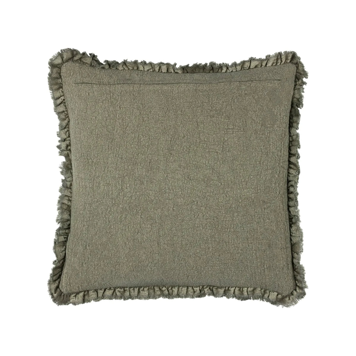 Olive green Bertie washed cotton velvet cushion cover by Riva Home, showcasing soft, plush fabric and elegant design.