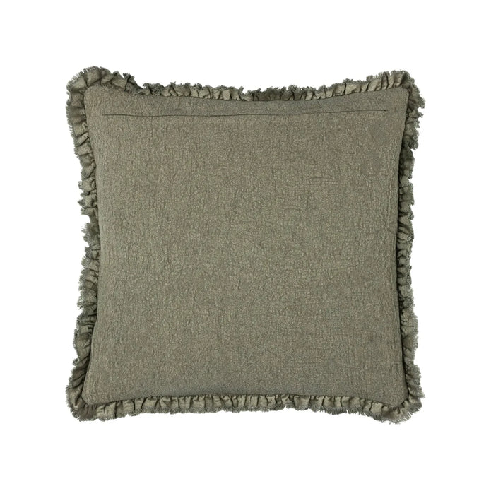 Olive green Bertie washed cotton velvet cushion cover by Riva Home, showcasing soft, plush fabric and elegant design.