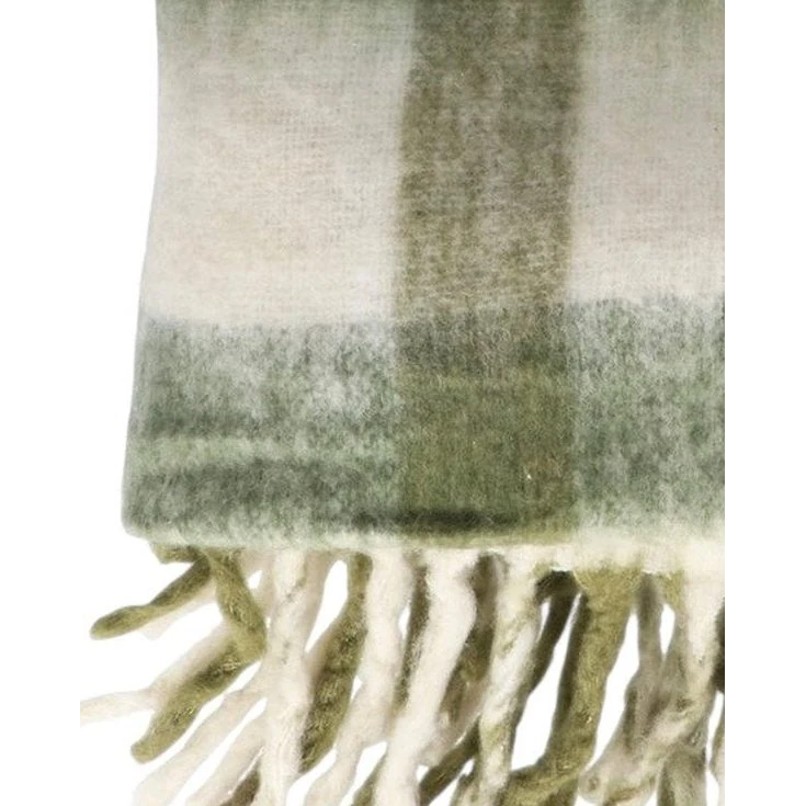 Olive green checked tassel cosy throw by Gisela Graham, soft furnishings with tassel accents and cozy fabric design.