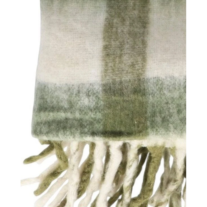 Olive green checked tassel cosy throw by Gisela Graham, soft furnishings with tassel accents and cozy fabric design.