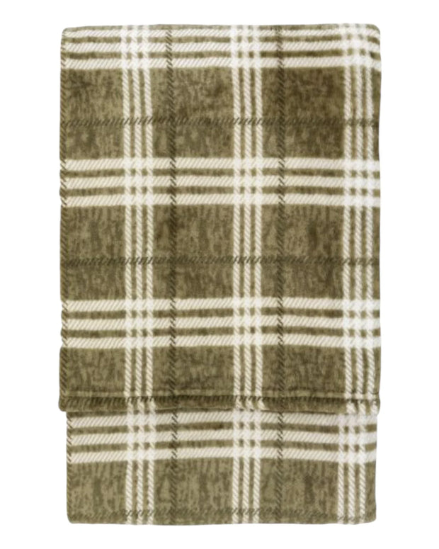 Olive Green Checkmate Rolled Fleece Blanket Throw - Soft FurnishingsSoft Furnishings - Lulu Loves Home